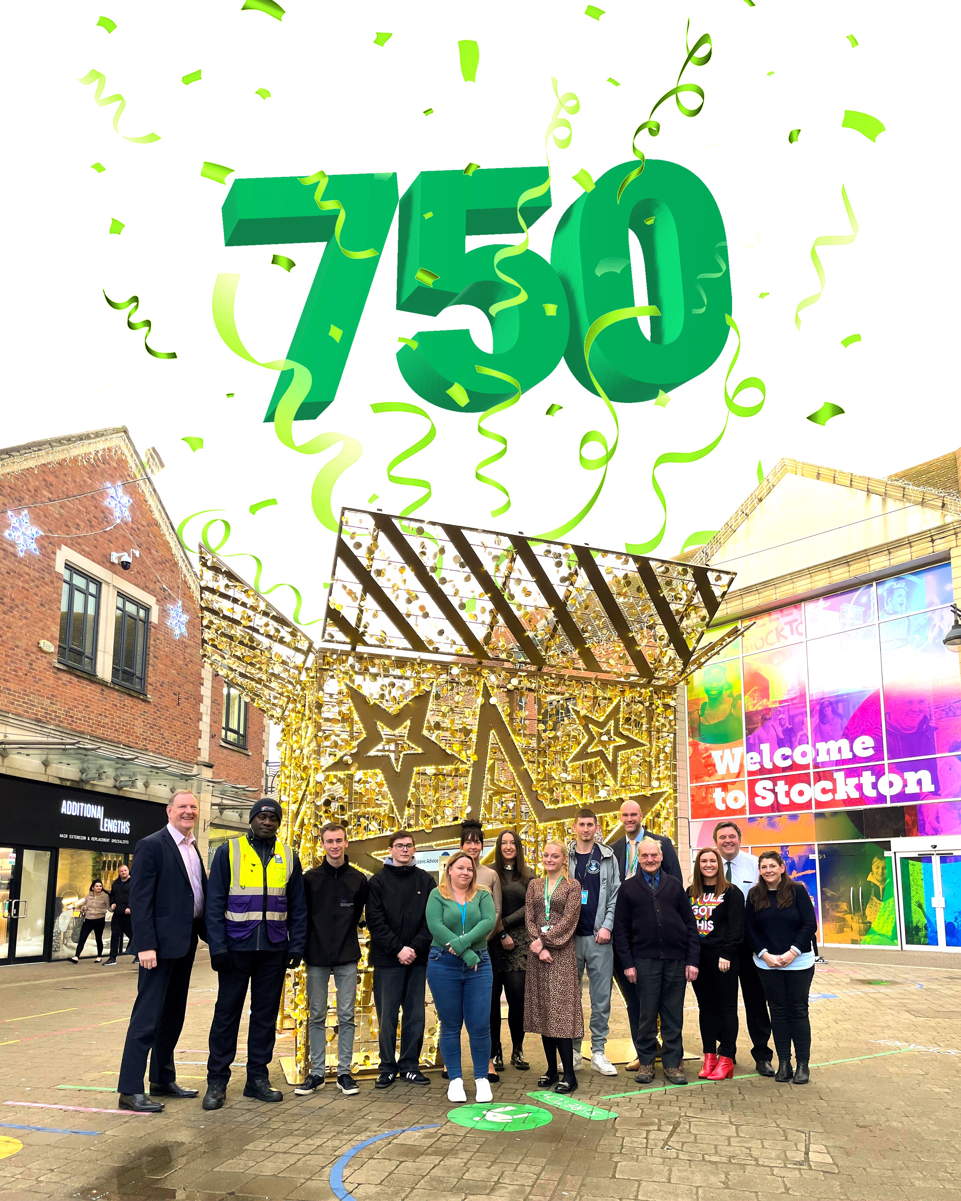 the hub team celebrating 750 people into jobs Dec 2022